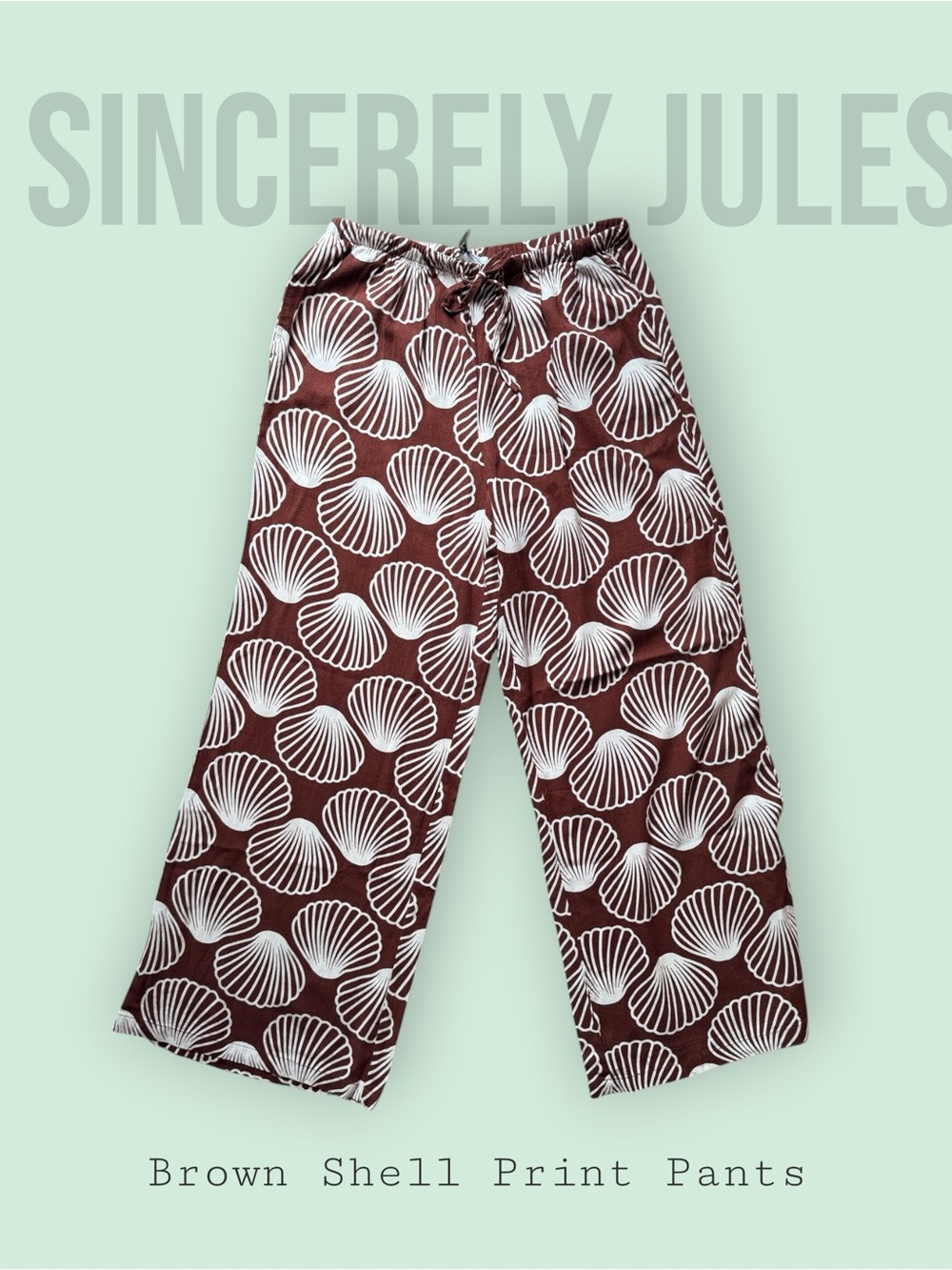 NWT Sincerely Jules Shell Print Wide Leg Pants Brown + Cream - Large